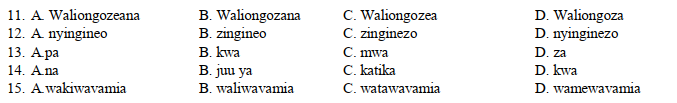 kiswahili set 4 q11 15