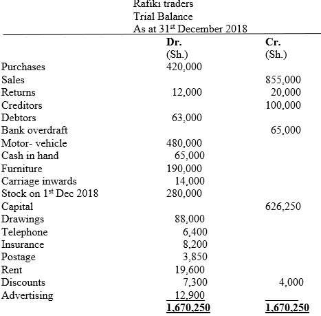 RAFIKI TRADERS TRIAL BALANCE