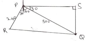 sketch diagram showing relative positions of PQR and S