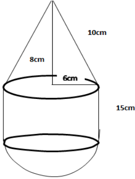 Solid with conical cylindrical and hemispherical