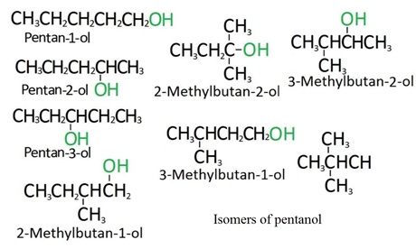 Isomers of pentan ol