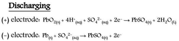 discharging reaction in a lead acid accumulator