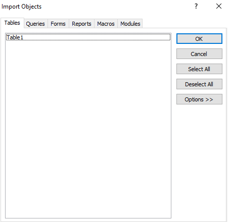 import objects dialog