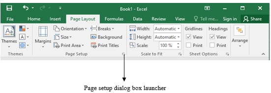 page setup dialog launcher